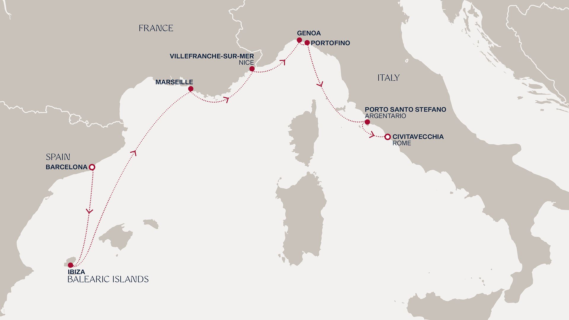 A Journey from Barcelona to Civitavecchia Itinerary Map